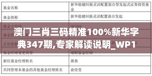 澳门三肖三码精准100%新华字典347期,专家解读说明_WP16.252