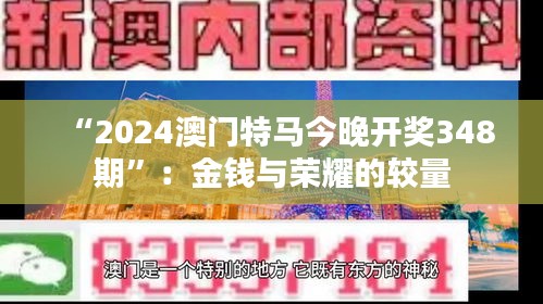 “2024澳门特马今晚开奖348期”：金钱与荣耀的较量